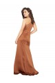 Naranja línea A Un Hombre Satén sedoso Largo Formales Vestidos de dama de honor / Vestidos de fiesta Al Por Mayor