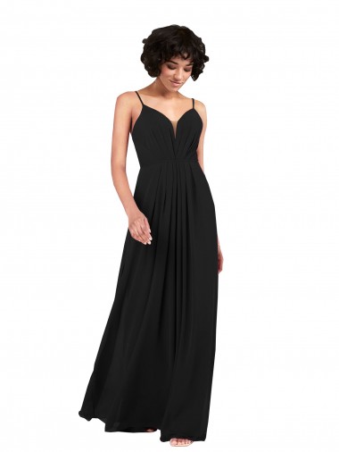 Negro Columna Cuello en V Gasa Largo Formales Vestidos de dama de honor / Vestidos de noche Al Por Mayor
