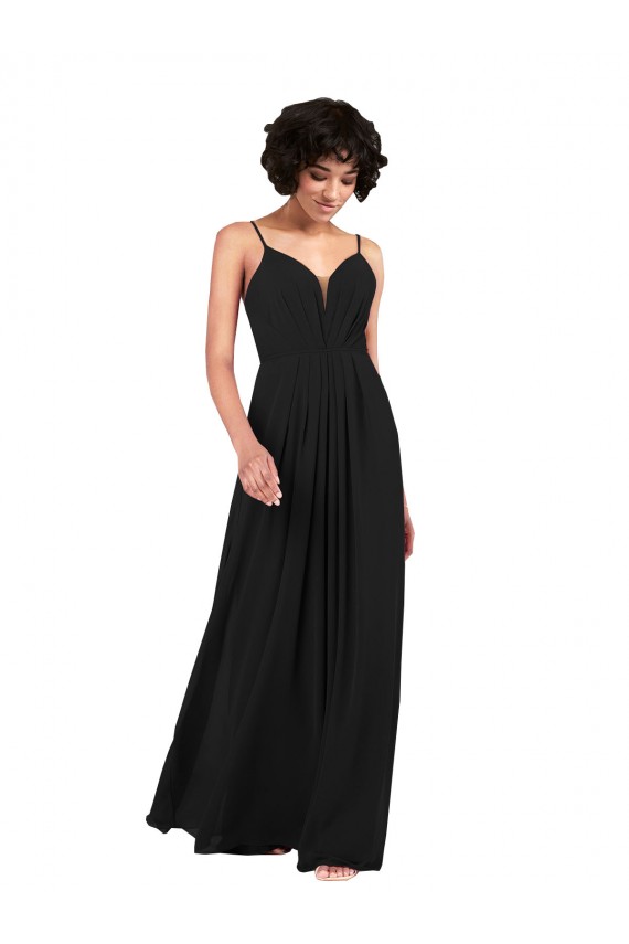 Negro Columna Cuello en V Gasa Largo Formales Vestidos de dama de honor / Vestidos de noche Al Por Mayor