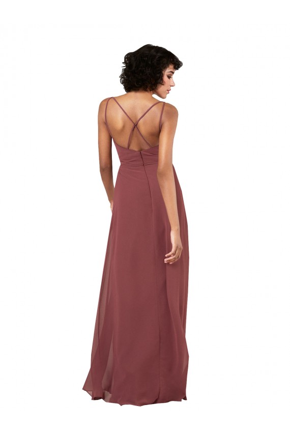Negro Columna Cuello en V Gasa Largo Formales Vestidos de dama de honor / Vestidos de noche Al Por Mayor