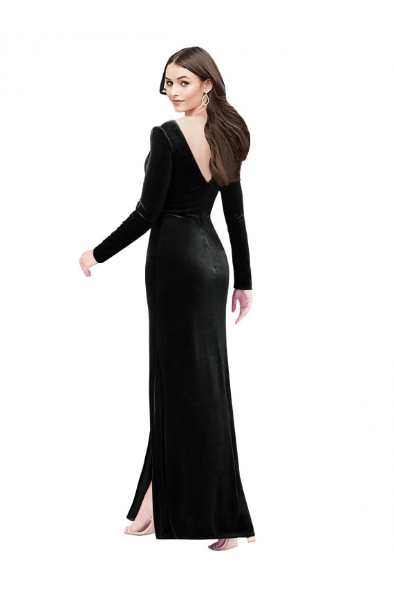 Negro Columna Cuello en V Terciopelo Elástico Largo Formales Vestidos de dama de honor / Vestidos de fiesta Al Por Mayor