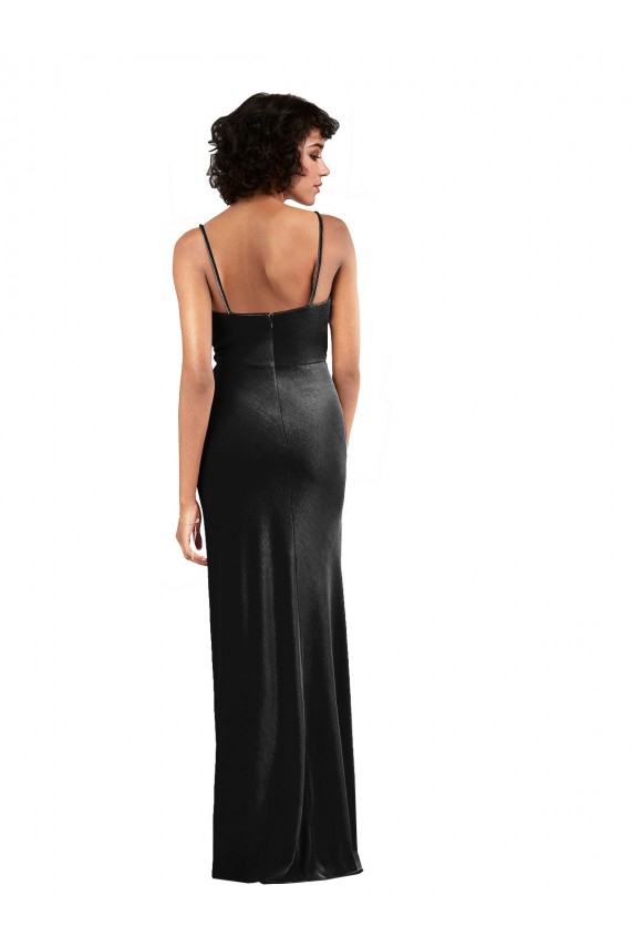 Negro Columna Terciopelo Elástico Largo Formales Vestidos de dama de honor / Vestidos de fiesta Al Por Mayor