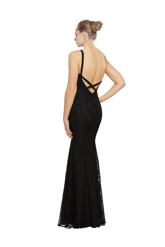 Negro Cubierta Cuello joya Encaje Largo Vestidos de dama de honor Al Por Mayor