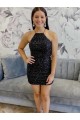 Negro Cubierta Halter Corto Lentejuelas Terciopelo Corto Vestidos de fiesta Al Por Mayor