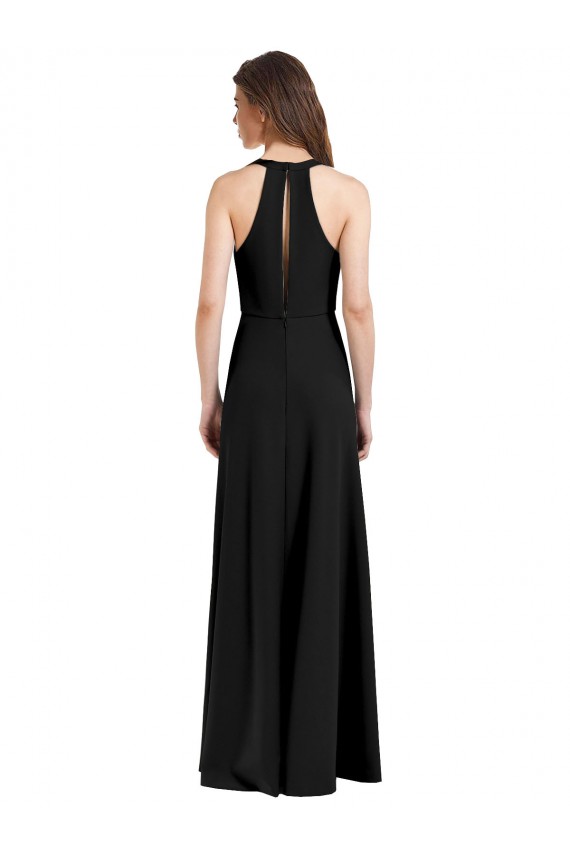 Negro Cubierta Halter Cuello en V Crepé Elástico Largo Formales Vestidos de dama de honor / Vestidos de fiesta Al Por Mayor