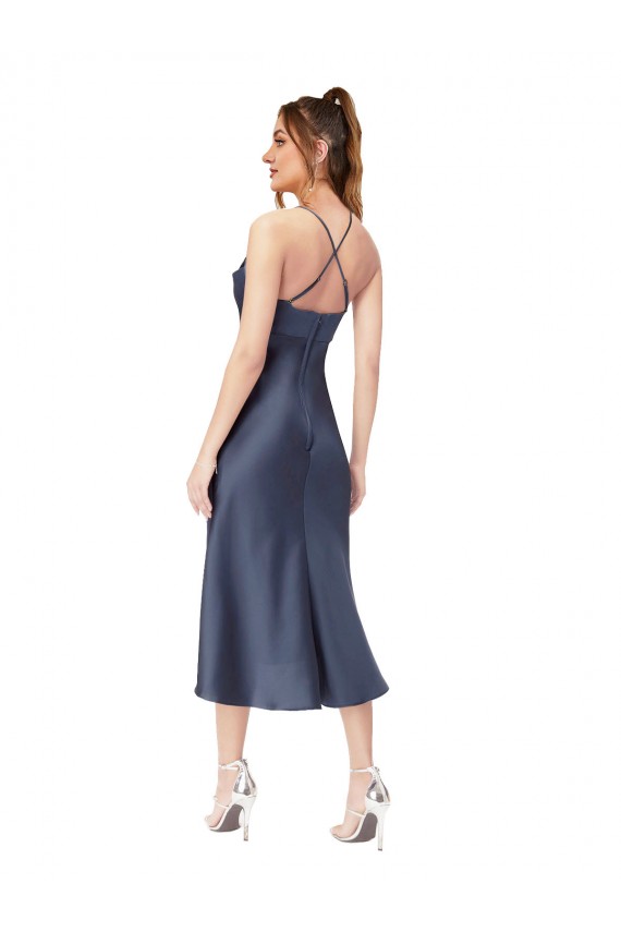 Negro Cubierta Midi Satén sedoso Corto Asimétrico Formales Vestidos de dama de honor / Vestidos de fiesta / Vestidos de cóctel Al Por Mayor