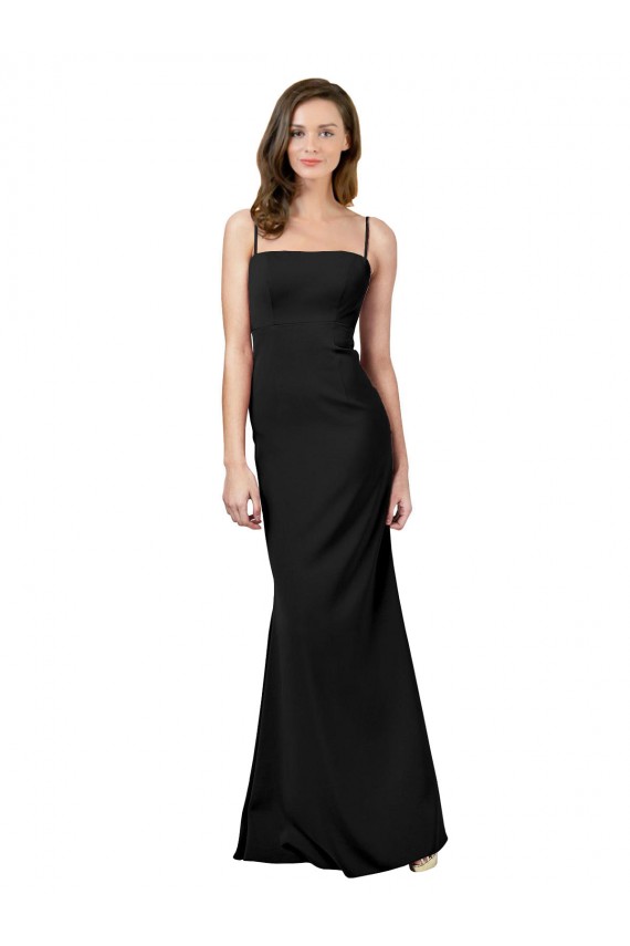 Negro Cubierta Tirantes espagueti Cuadrado Crepé Elástico Largo Formales Vestidos de dama de honor / Vestidos de fiesta Al Por Mayor