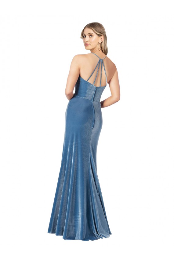 Negro Cubierta Tirantes espagueti Cuello joya Terciopelo Elástico Largo Formales Vestidos de dama de honor / Vestidos de fiesta Al Por Mayor
