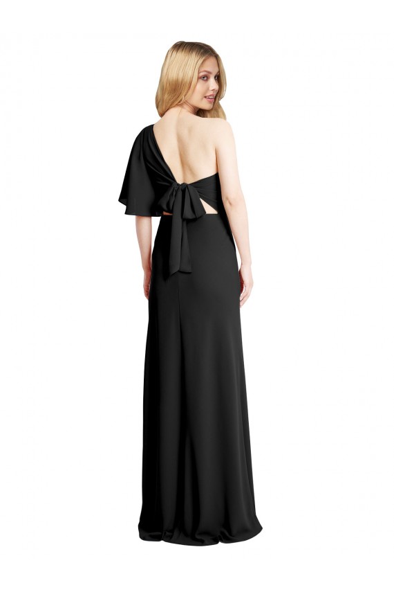 Negro Cubierta Un Hombre Crepé Elástico Largo Formales Vestidos de dama de honor / Vestidos de fiesta Al Por Mayor