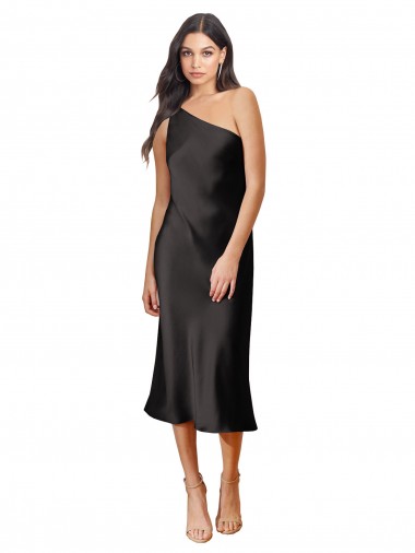 Negro Cubierta Un Hombre Midi Satén elástico Corto Formales Vestidos de dama de honor / Vestidos de fiesta / Vestidos de cóctel Al Por Mayor
