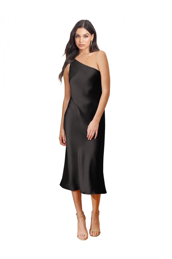 Negro Cubierta Un Hombre Midi Satén elástico Corto Formales Vestidos de dama de honor / Vestidos de fiesta / Vestidos de cóctel Al Por Mayor