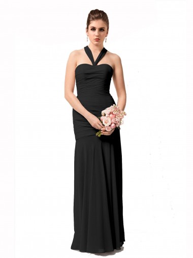 Negro Sirena Halter Gasa Largo Vestidos de dama de honor Al Por Mayor