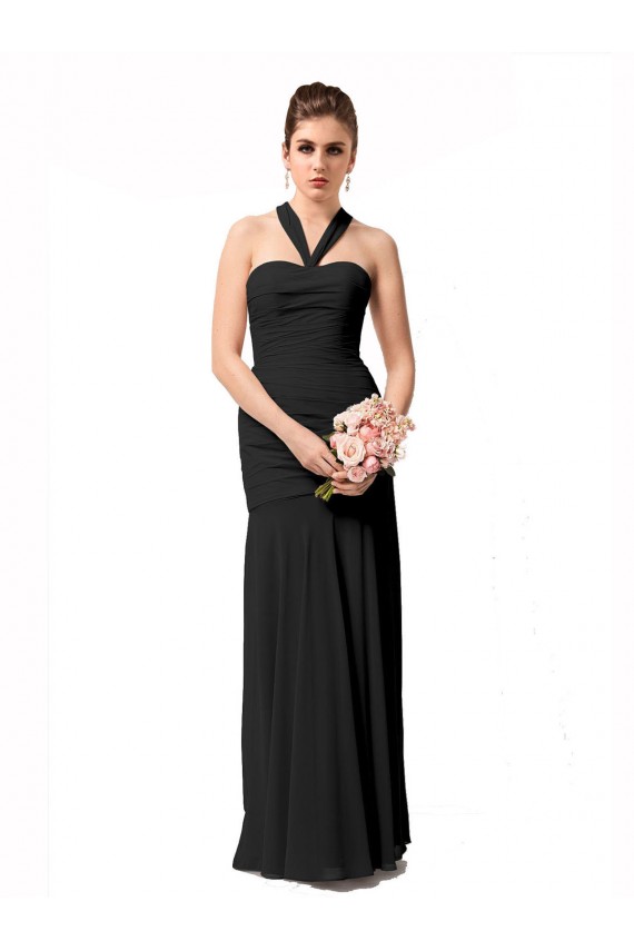 Negro Sirena Halter Gasa Largo Vestidos de dama de honor Al Por Mayor