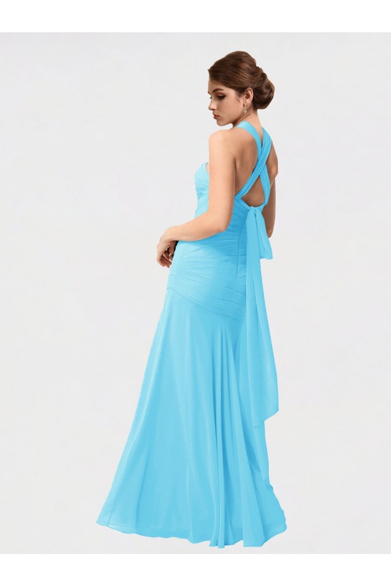 Negro Sirena Halter Gasa Largo Vestidos de dama de honor Al Por Mayor