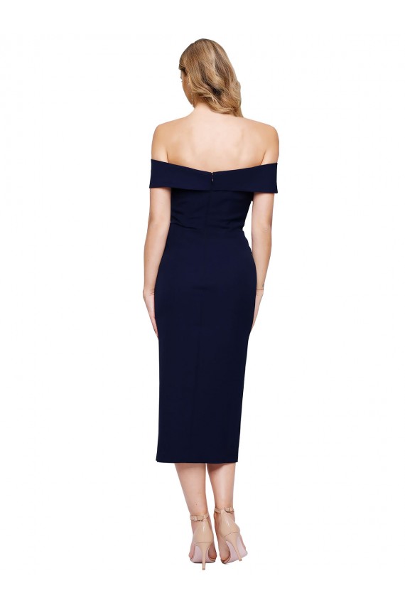 Azul marina oscuro Sirena Hombros Descubiertos Midi Crepé Elástico Corto Formales Vestidos de dama de honor / Vestidos de fiesta / Vestidos de cóctel Al Por Mayor