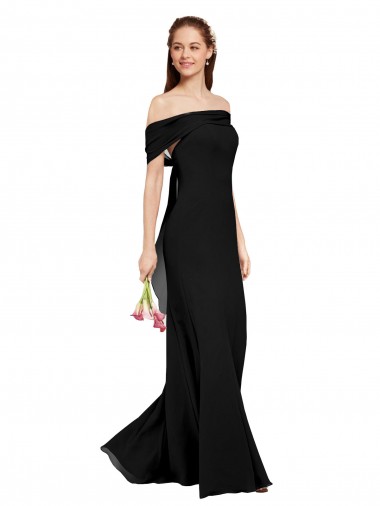 Negro Sirena Hombros Descubiertos Gasa Largo Vestidos de dama de honor / Vestidos de fiesta Al Por Mayor