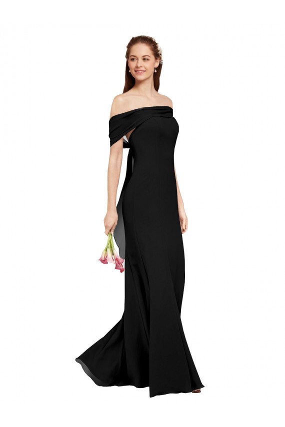 Negro Sirena Hombros Descubiertos Gasa Largo Vestidos de dama de honor / Vestidos de fiesta Al Por Mayor