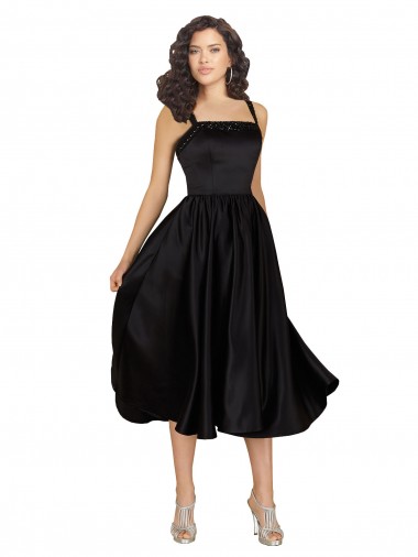 Negro línea A Cuadrado Satén Corto Vestidos de dama de honor / Vestidos de fiesta / Vestidos de cóctel Al Por Mayor