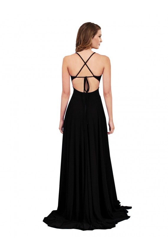 Negro línea A Cuello en V Spandex Largo Formales Vestidos de dama de honor / Vestidos de fiesta Al Por Mayor