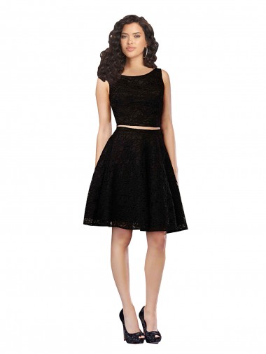 Negro línea A Cuello joya Encaje Corto Vestidos de dama de honor / Vestidos de cóctel Al Por Mayor