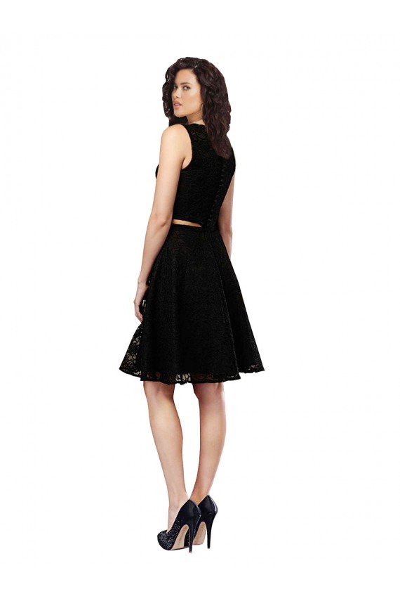 Negro línea A Cuello joya Encaje Corto Vestidos de dama de honor / Vestidos de cóctel Al Por Mayor