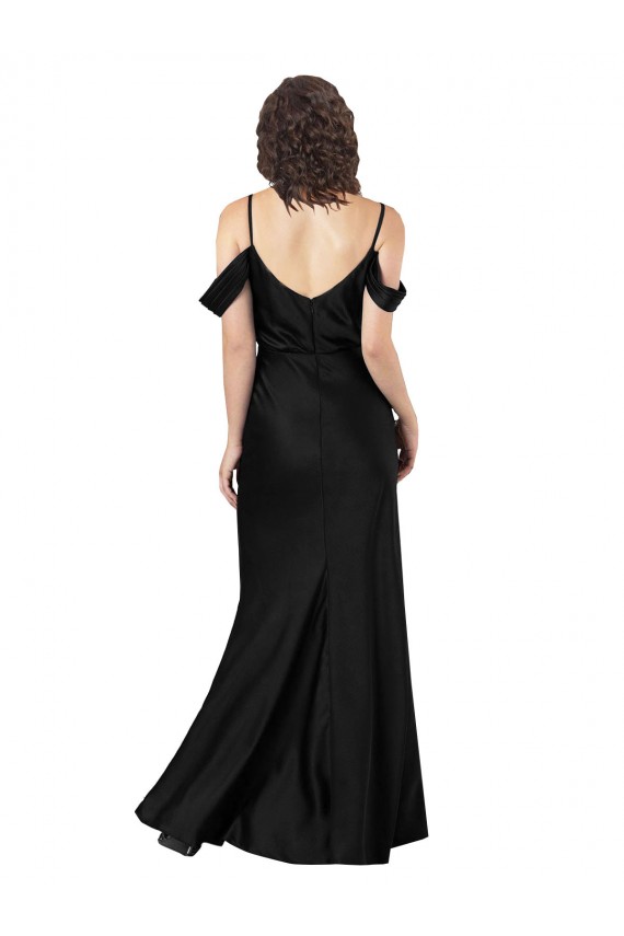 Negro línea A Hombros Descubiertos Satén sedoso Largo Formales Vestidos de dama de honor / Vestidos de fiesta Al Por Mayor