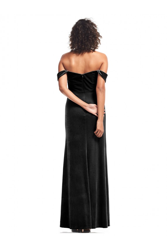 Negro línea A Hombros Descubiertos Sin tirantes Terciopelo Elástico Largo Formales Vestidos de dama de honor / Vestidos de fiesta Al Por Mayor