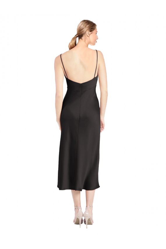 Negro línea A Tirantes espagueti Midi Satén elástico Corto Formales Vestidos de dama de honor / Vestidos de fiesta / Vestidos de cóctel Al Por Mayor