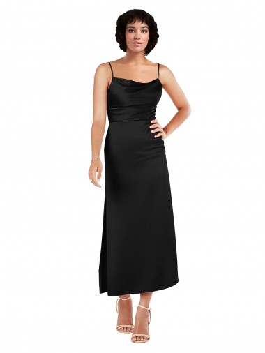 Negro línea A Tirantes espagueti Satén sedoso Corto Formales Vestidos de dama de honor / Vestidos de fiesta / Vestidos de cóctel Al Por Mayor