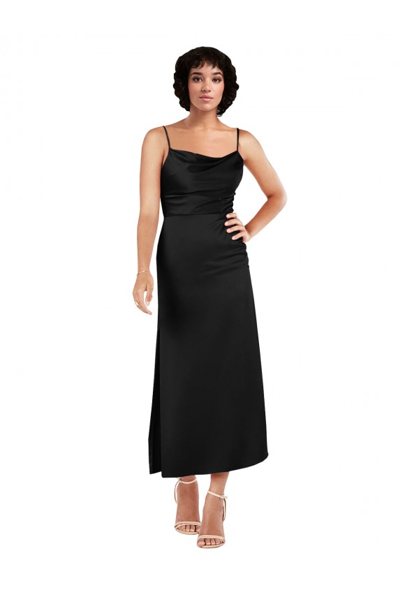 Negro línea A Tirantes espagueti Satén sedoso Corto Formales Vestidos de dama de honor / Vestidos de fiesta / Vestidos de cóctel Al Por Mayor