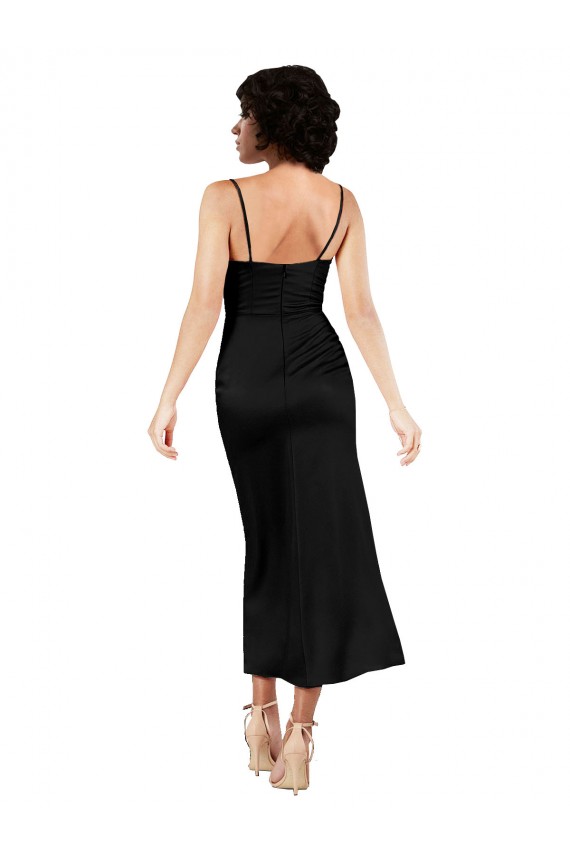 Negro línea A Tirantes espagueti Satén sedoso Corto Formales Vestidos de dama de honor / Vestidos de fiesta / Vestidos de cóctel Al Por Mayor