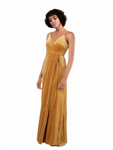 Oro Columna Cuello en V Terciopelo Elástico Largo Formales Vestidos de dama de honor / Vestidos de fiesta Al Por Mayor