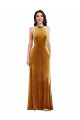 Oro Trompeta Halter Cuello Alto Terciopelo Elástico Largo Vestidos de dama de honor / Vestidos de fiesta Al Por Mayor
