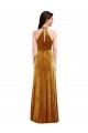 Oro Trompeta Halter Cuello Alto Terciopelo Elástico Largo Vestidos de dama de honor / Vestidos de fiesta Al Por Mayor