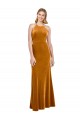 Oro línea A Halter Cuello Alto Terciopelo Elástico Largo Formales Vestidos de dama de honor / Vestidos de fiesta Al Por Mayor