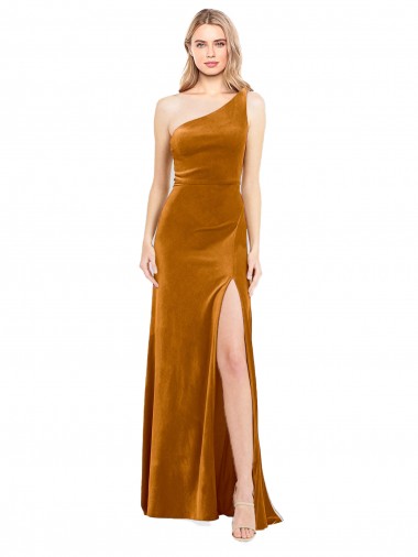 Oro línea A Un Hombre Terciopelo Elástico Largo Formales Vestidos de dama de honor / Vestidos de fiesta Al Por Mayor