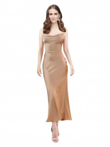 Oro rosa Cubierta Midi Satén sedoso Corto Formales Vestidos de dama de honor / Vestidos de fiesta / Vestidos de cóctel Al Por Mayor