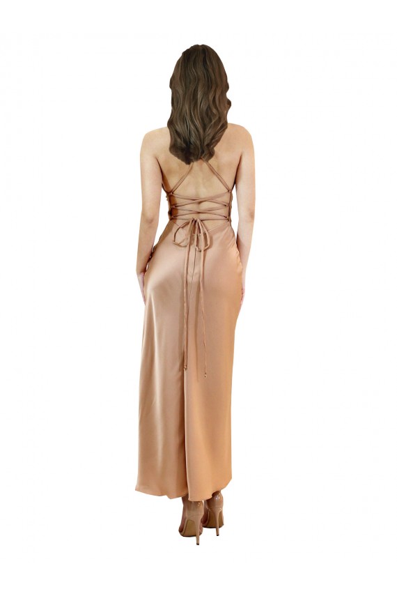 Oro rosa Cubierta Midi Satén sedoso Corto Formales Vestidos de dama de honor / Vestidos de fiesta / Vestidos de cóctel Al Por Mayor