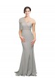 Ostra Plata Sirena Un Hombre Cuello de Corazón Barrer tren Crepé Elástico Tul Largo Formales Vestidos de dama de honor / Vestidos de fiesta Al Por Mayor
