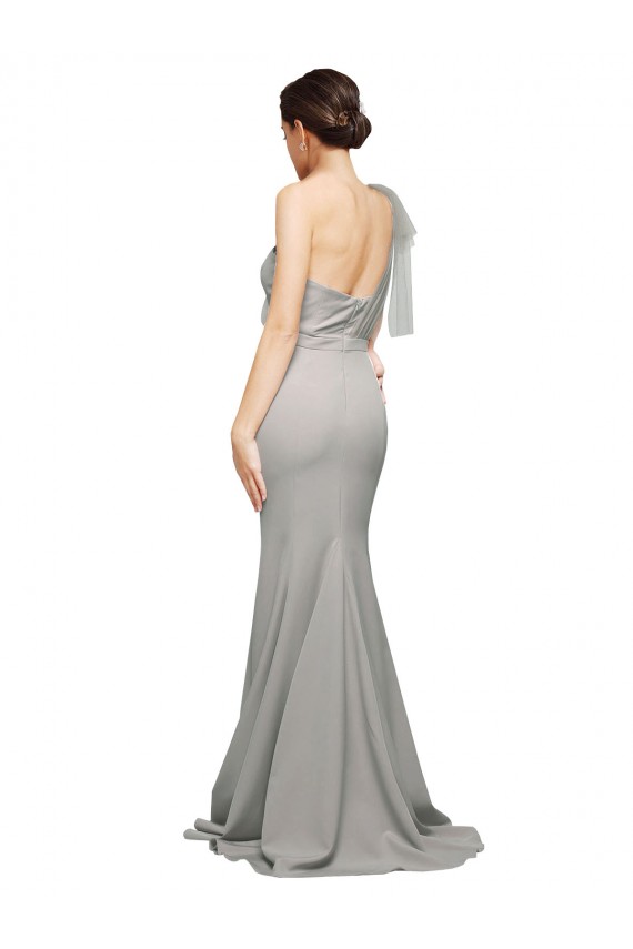Ostra Plata Sirena Un Hombre Cuello de Corazón Barrer tren Crepé Elástico Tul Largo Formales Vestidos de dama de honor / Vestidos de fiesta Al Por Mayor