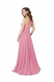 Piel rosa línea A Halter Gasa Largo Vestidos de dama de honor / Vestidos de fiesta Al Por Mayor