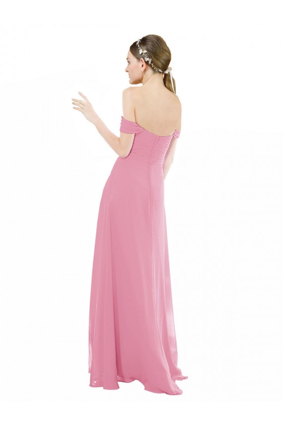 Piel rosa línea A Hombros Descubiertos Gasa Largo Vestidos de dama de honor Al Por Mayor