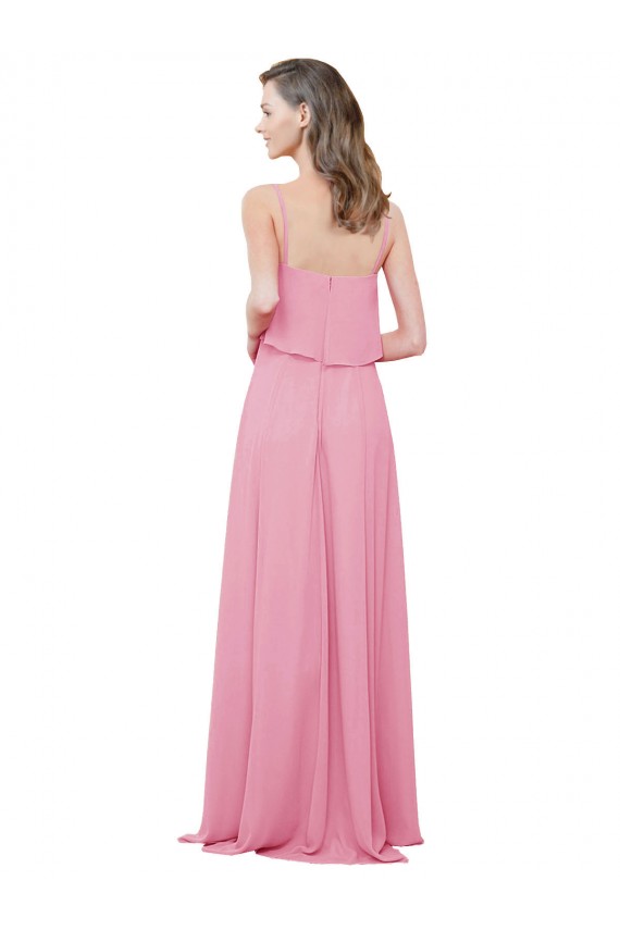 Piel rosa línea A Tirantes espagueti Gasa Largo Vestidos de dama de honor Al Por Mayor