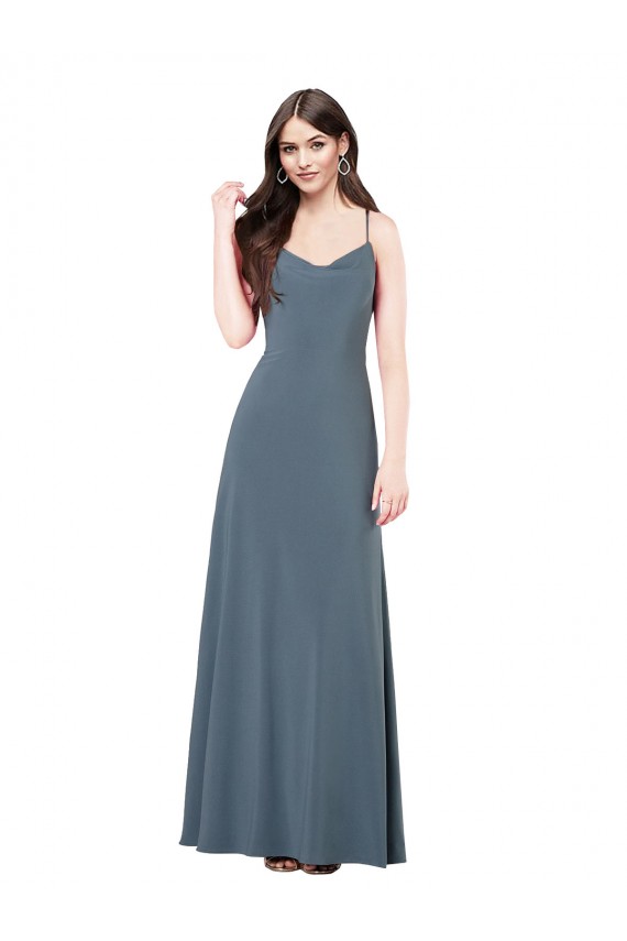 Pizarra gris línea A Cuello en V Spandex Largo Vestidos de dama de honor / Vestidos de fiesta Al Por Mayor