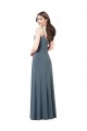 Pizarra gris línea A Cuello en V Spandex Largo Vestidos de dama de honor / Vestidos de fiesta Al Por Mayor