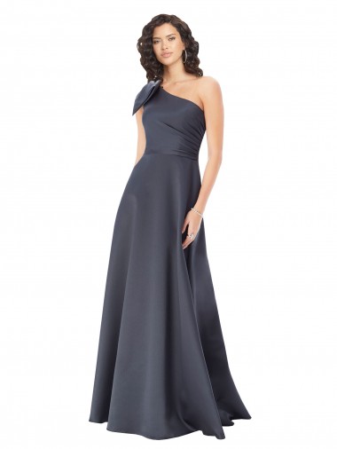 Pizarra gris línea A Un Hombre Satén Largo Formales Vestidos de dama de honor / Vestidos de fiesta Al Por Mayor