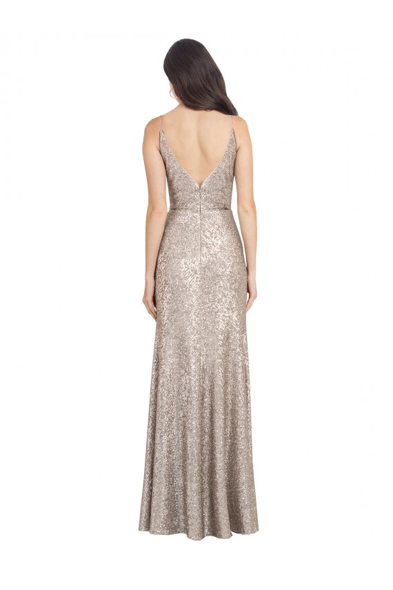 Plata Cubierta Cuello en V Cuello Alto Lentejuela Lentejuelas brillantes Largo Formales Vestidos de dama de honor / Vestidos de fiesta Al Por Mayor