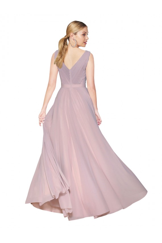Primavera línea A Cuello en V Cuello Alto Gasa Largo Formales Vestidos de dama de honor / Vestidos de fiesta Al Por Mayor