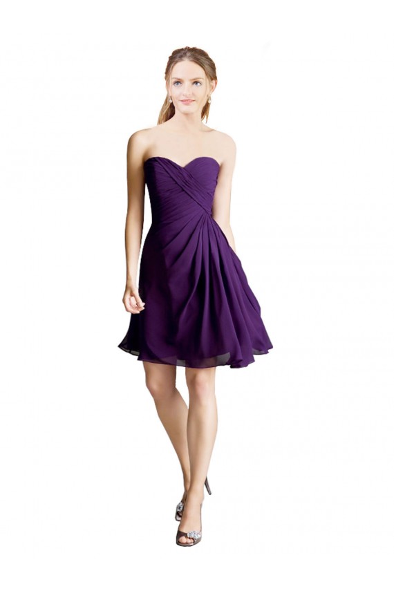 Púrpura línea A Cuello de Corazón Sin tirantes Gasa Corto Vestidos de dama de honor / Vestidos de cóctel Al Por Mayor