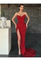Rojo Cubierta Cuello en V Barrer tren Lentejuelas Terciopelo Largo Vestidos de fiesta Al Por Mayor